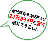 他社販売価格より22万8千円も安く落札できました 他社販売価格より22万8千円も安く落札できました