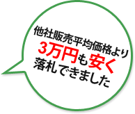 他社販売平均価格より3万円も安く落札できました。 他社販売平均価格より3万円も安く落札できました。